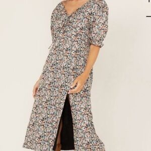 Abercrombie & Fitch Floral Cinched Tie Front Midi Dress Multicolor Size Medium